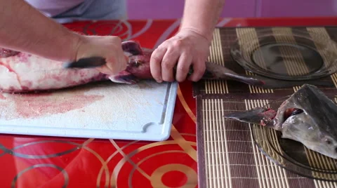 Cook cuts the fish belly Video stock 50962759