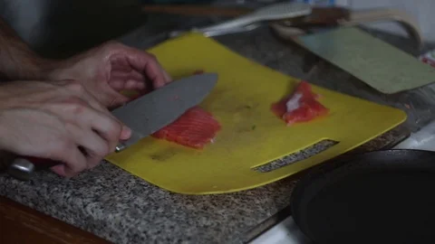 Cook cuts meat Stock Footage 118069215