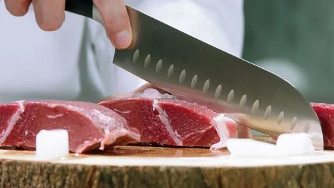 Cook cuts meat Video stock 233004784