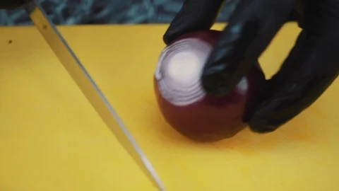Cook cuts onions close-up Stock Footage 88717591
