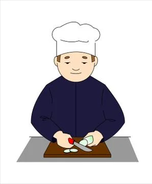 The Cook Cuts The Vegetables On a Cutting board With a Knife. Stock Illustration