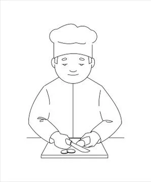 The Cook Cuts The Vegetables On a Cutting board With a Knife. Stock Illustration