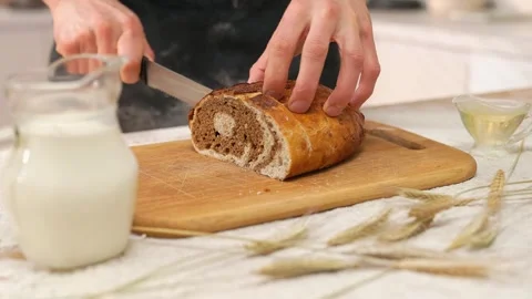 Cook Cutting Bread Stock Footage 273499558