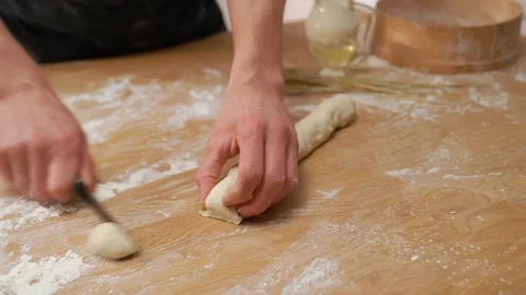 Cook Cutting Raw Dough Stock Footage 273499516