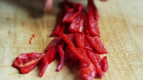 Cook cutting red pepper Stock Footage 72222271
