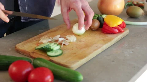 Cook cutting vegetables Stock Footage 41013619