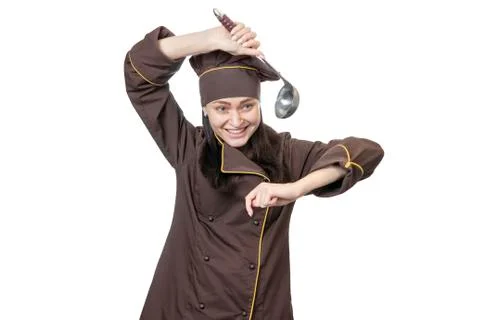 Cook dancing with a ladle Stock Photos