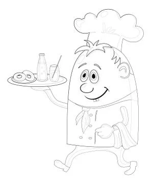 Cook with drinks, outline Illustrazione stock