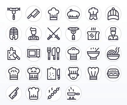 Cook Essential Vector Set including 28 Editable Bold Line 256x256 Icons Stock Illustration