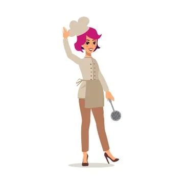Cook female character vector design. Animate personage. Set of fun cartoon pe Stock Illustration