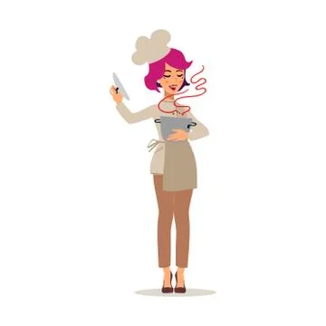 Cook female character vector design. Animate personage. Set of fun cartoon pe Stock Illustration