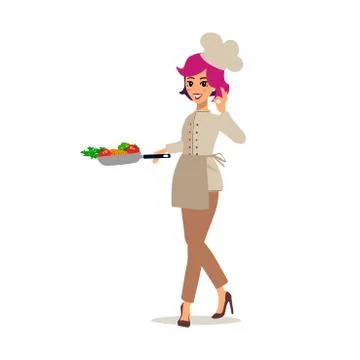 Cook female character vector design. Animate personage. Set of fun cartoon pe Stock Illustration