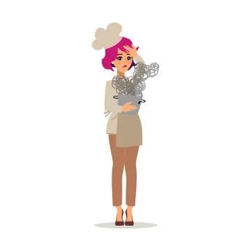 Cook female character vector design. Animate personage. Set of fun cartoon pe Stock Illustration