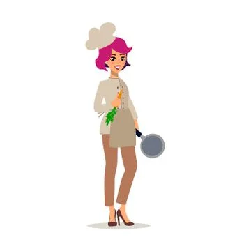 Cook female character vector design. Animate personage. Set of fun cartoon pe Stock Illustration
