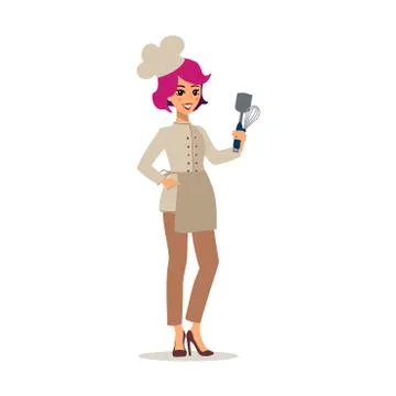 Cook female character vector design. Animate personage. Set of fun cartoon pe Stock Illustration