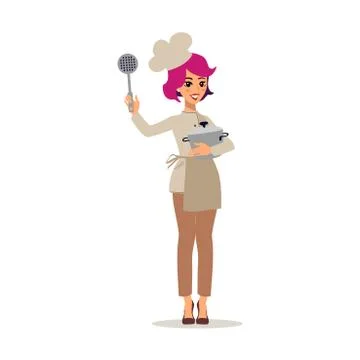 Cook female character vector design. Animate personage. Set of fun cartoon pe Stock Illustration
