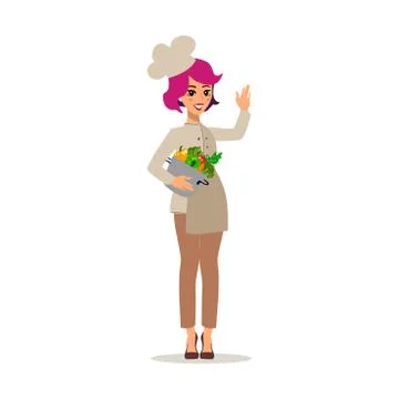 Cook female character vector design. Animate personage. Set of fun cartoon pe Stock Illustration