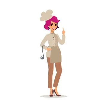 Cook female character vector design. Animate personage. Set of fun cartoon pe Stock Illustration