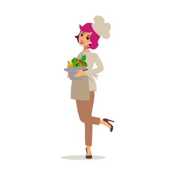 Cook female character vector design. Animate personage. Set of fun cartoon pe Stock Illustration