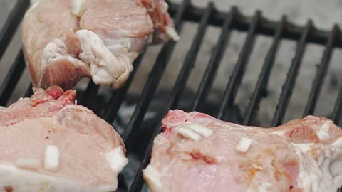 Cook fixes pickled meat on grill Video stock 159328599