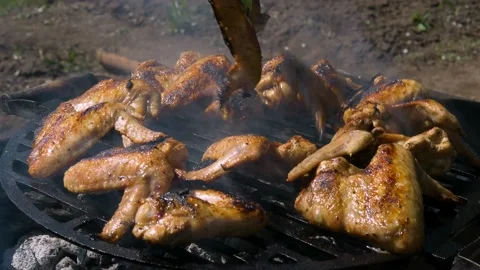 Cook fries chicken wings on the grill Stock Footage 191563653
