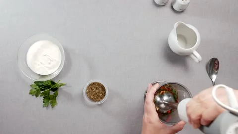 Cook grinds vegetables blender 스톡 동영상 165259088