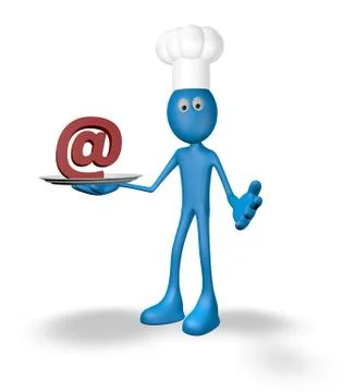 Cook guy presents email alias on plate - 3d illustration Stock Illustration