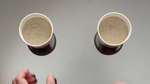 Cook hand put on the table cream soup cup Video stock 70359462