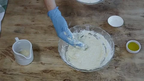Cook hands making pizza dough and preparing Stock Footage 131156780