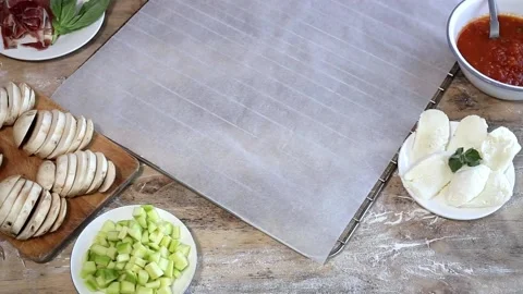 Cook hands making pizza dough and preparing Stock Footage 131235179