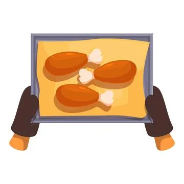 Cook holding baking sheet with chicken legs on parchment paper Illustrazione stock