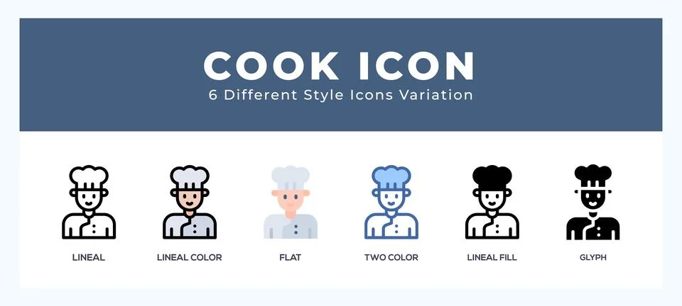 Cook icon set with different styles. Design elements for logo. Vector illus.. Stock Illustration