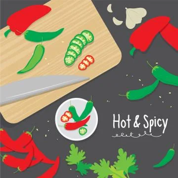 Cook Ingredient Vegetable Spicy Slice Chili Pepper Cartoon Vector	 Stock Illustration