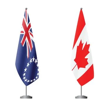 Cook Islands and Canada flags on flagpoles for official ceremonies and meetings Stock Illustration