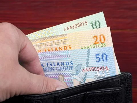 Cook Islands dollar in the black wallet Stock Photos