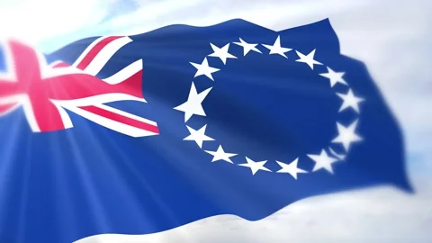 Cook Islands Flag Seamless Loop 4k 60fps on Sky Background Stock Footage 340628025