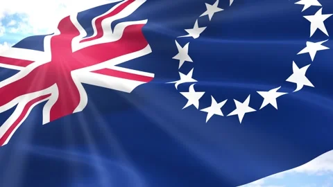 Cook Islands Flag Seamless Loop 4k 60fps on Sky Background Stock Footage 341558288