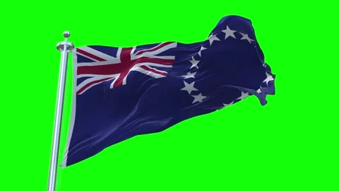 Cook Islands Flag Waving in Loopable and Textured green screen background Stock Footage 296876584