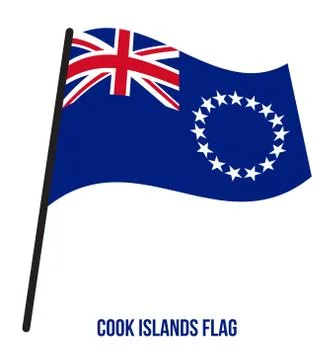 Cook Islands Flag Waving Vector Illustration on White Background. Stock Illustration