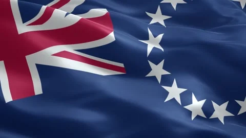 Cook Islands flag waving in wind seamless loop national symbol for tourism .. Stock Footage 334492784