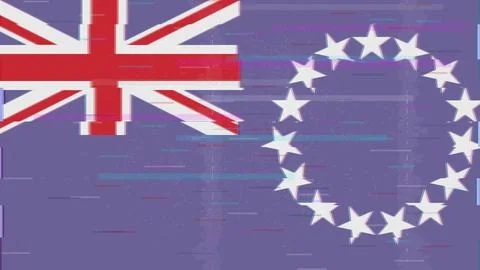 Cook Islands Glitch Flag Vector - RGB Split Digital Video Frame Design Stock Illustration