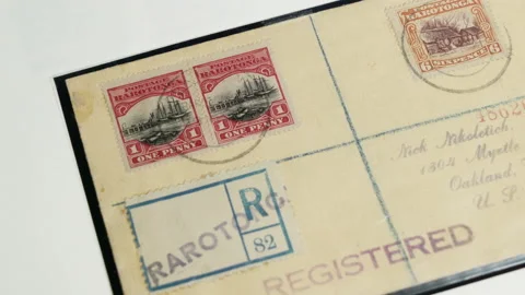 Cook Islands postage stamps Video stock 145122295