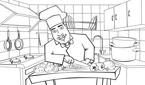 Cook in the kitchen Stock Illustration