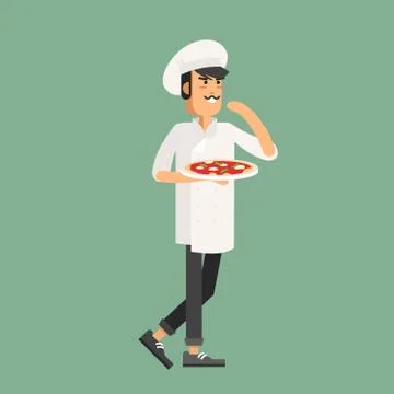 Cook in the kitchen preparing a pizza. Stock Illustration