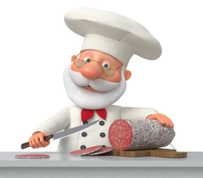 The cook in kitchen with sausage Stock Illustration
