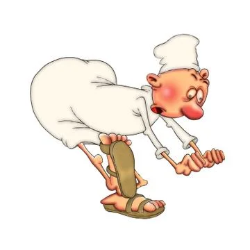 The cook leans over during the workflow. Illustration for design on a white b Stock Illustration