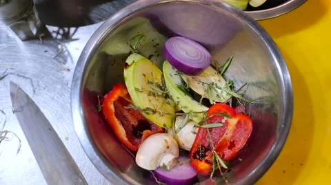 Cook makes a marinade of vegetables Stock Footage 67862829
