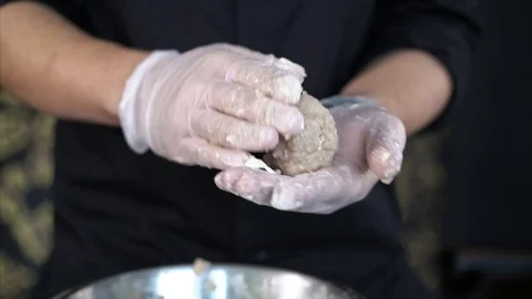 Cook meat balls. Form fish cutlets. Cook. Minced meat Stock Footage 126444109