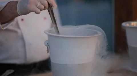 Cook mix nitrogen icecream Stock Footage 65021182