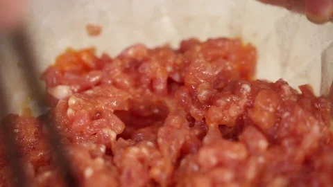 Cook mixed meat stuffing and pork stuffing (4) Stock Footage 202163380